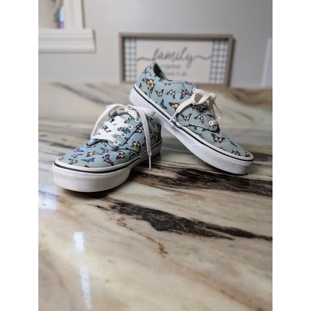 Vans Authentic Butterfly Print Sneakers Light Blue Canvas Low Top Shoes Missy 2
